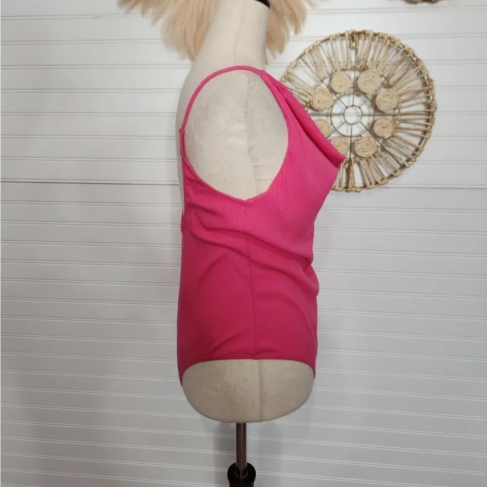 LULU'S Pink Ribbed Asymmetrical Cowl Neck Bodysuit XL NWT - Picture 6 of 11